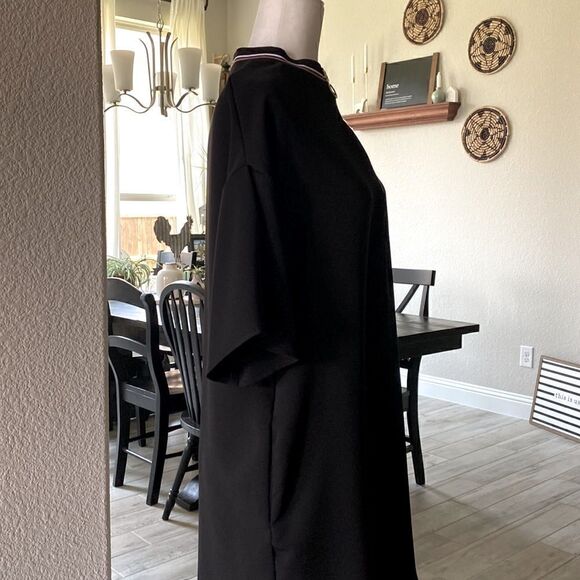Zara Basic Black Shirt Dress Silver Zipper Pockets Short Sleeves S Oversize Boho - Picture 5 of 9